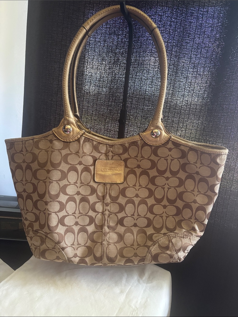 Coach y2k bleeker Brown Signature Canvas Tote with Tan Leather Trim